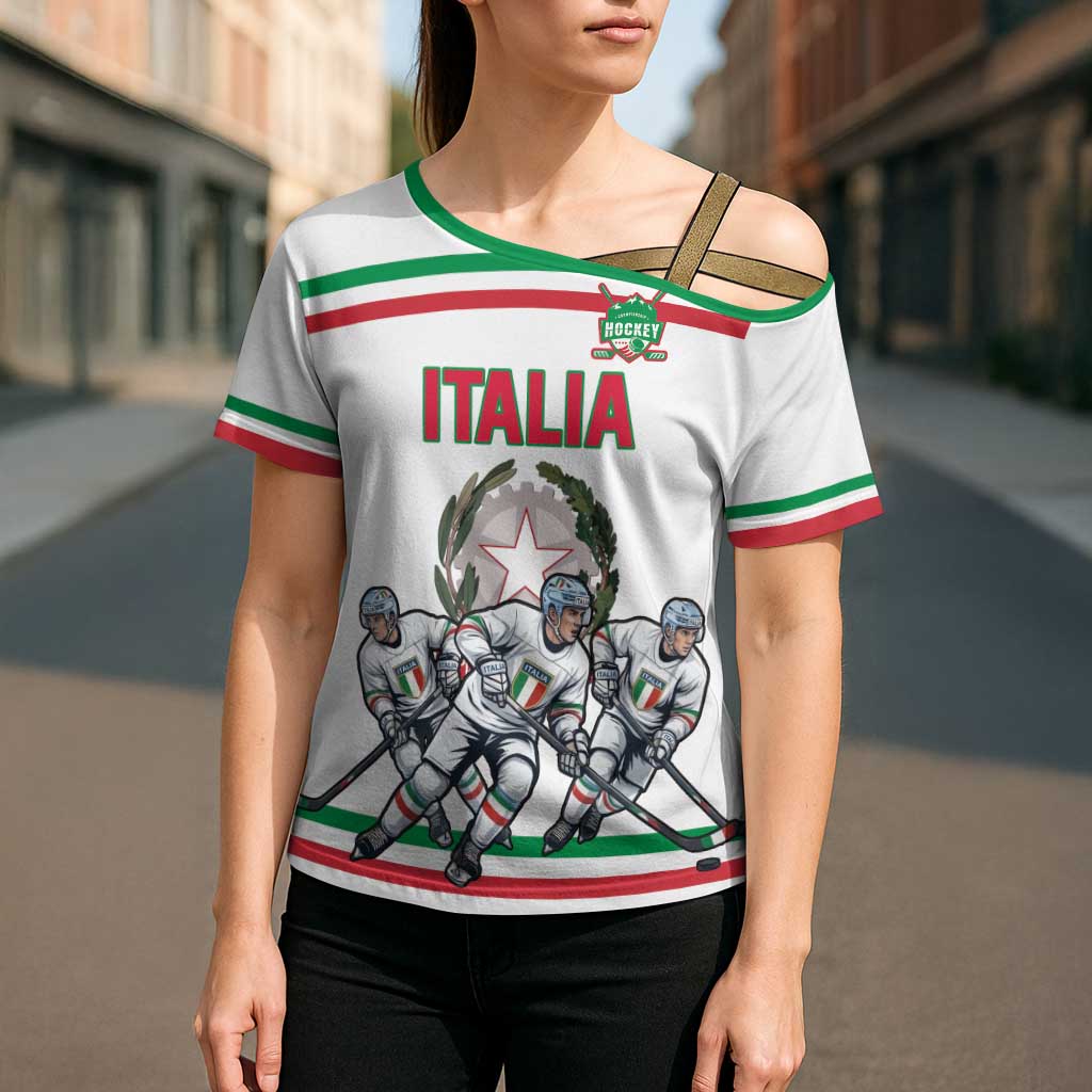 Italy Hockey Custom Cross Shoulder Shirt Italia Hockey Pride Vintage White
