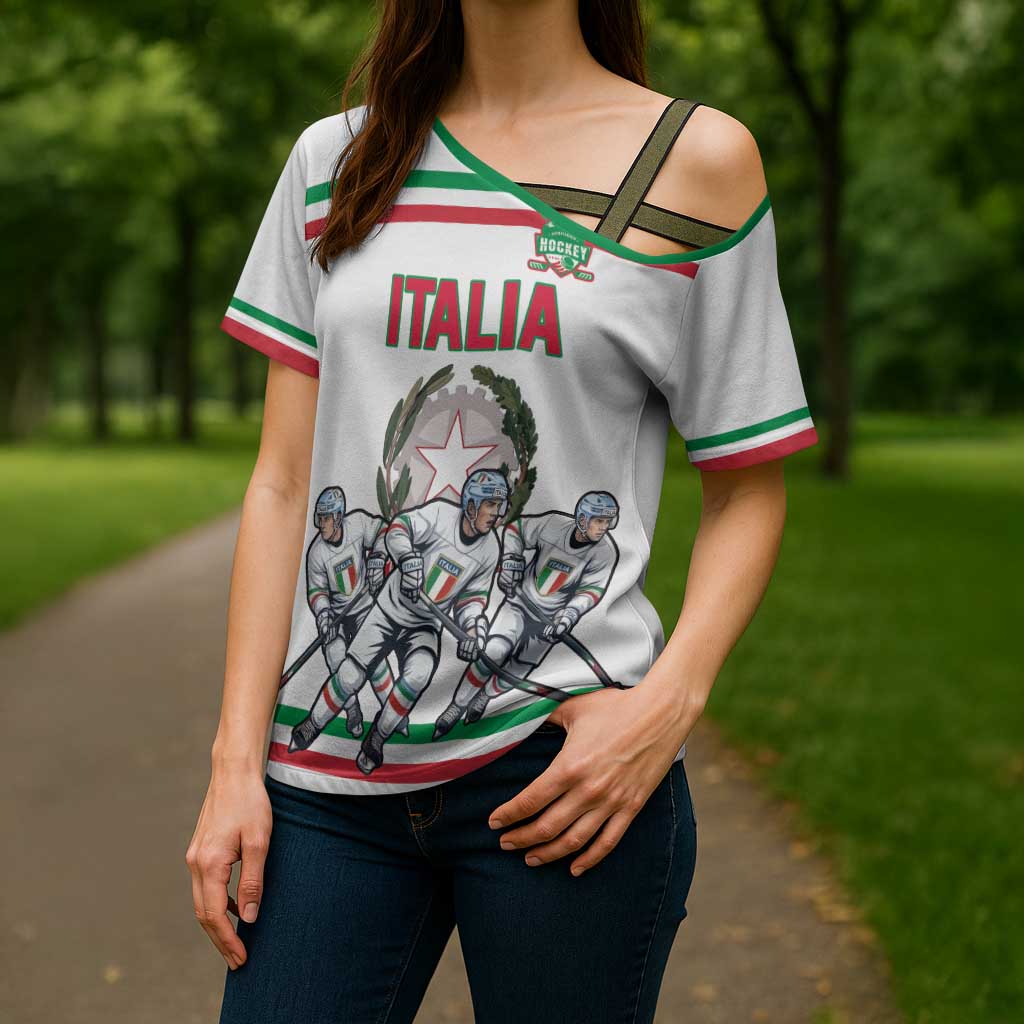 Italy Hockey Custom Cross Shoulder Shirt Italia Hockey Pride Vintage White
