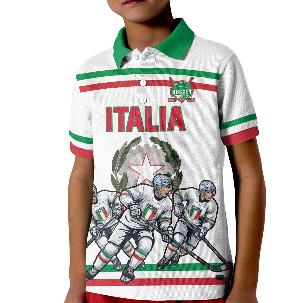 Italy Hockey Custom Kid Polo Shirt Italia Hockey Pride Vintage White