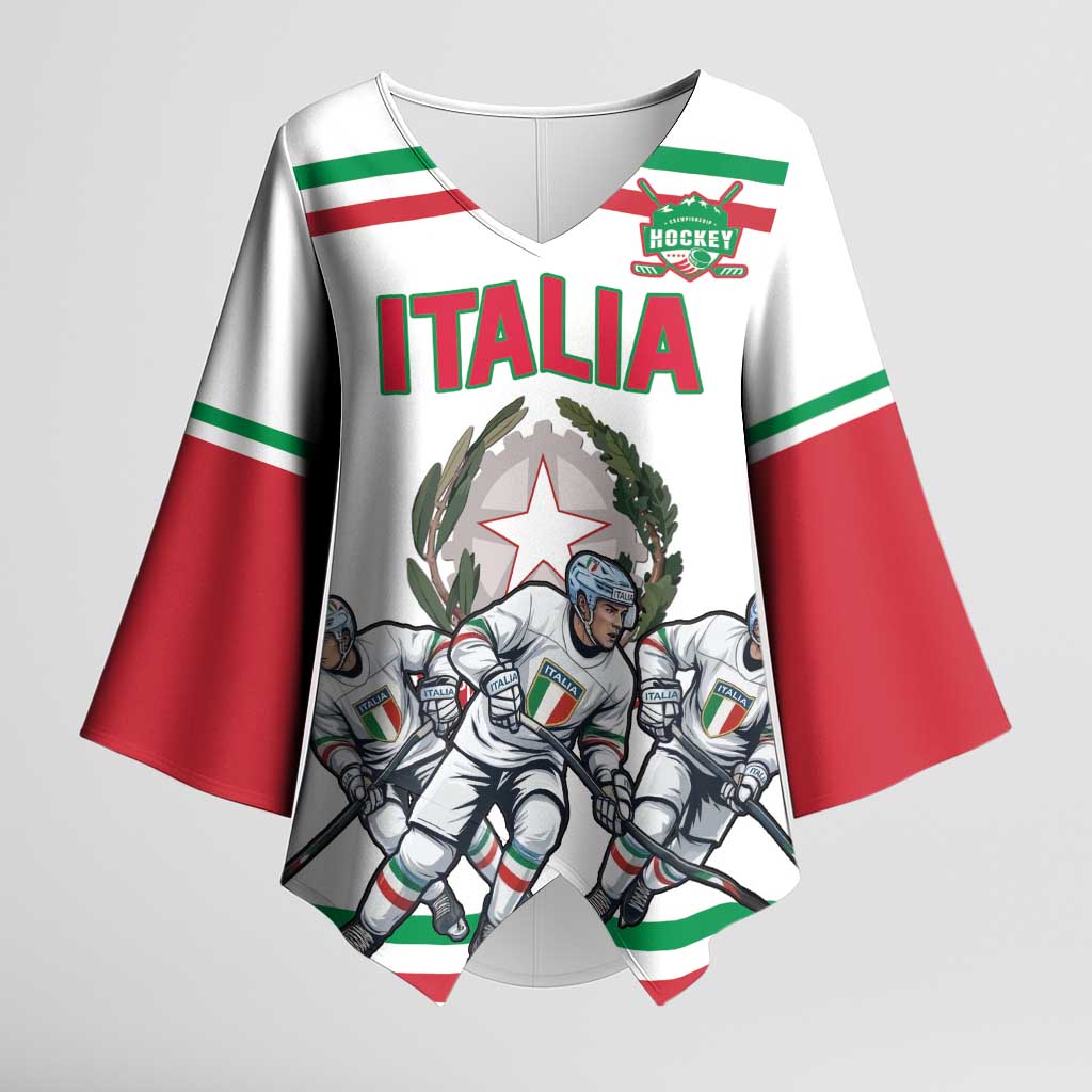 Italy Hockey Custom Kimono Sleeve Blouse Italia Hockey Pride Vintage White