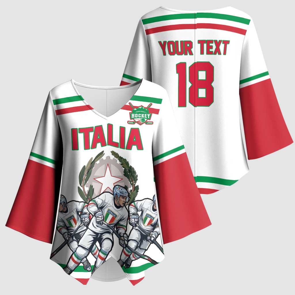 Italy Hockey Custom Kimono Sleeve Blouse Italia Hockey Pride Vintage White