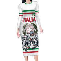 Italy Hockey Custom Long Sleeve Bodycon Dress Italia Hockey Pride Vintage White