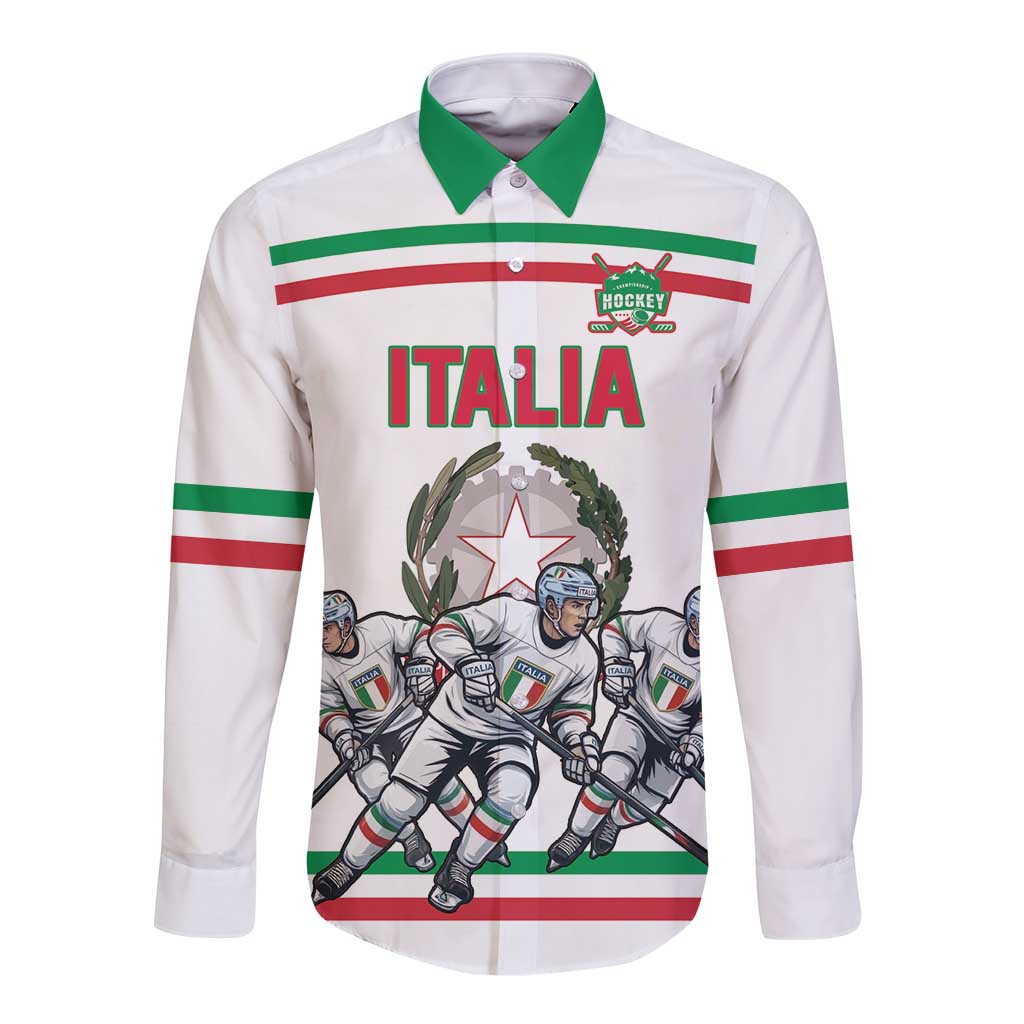 Italy Hockey Custom Long Sleeve Button Shirt Italia Hockey Pride Vintage White