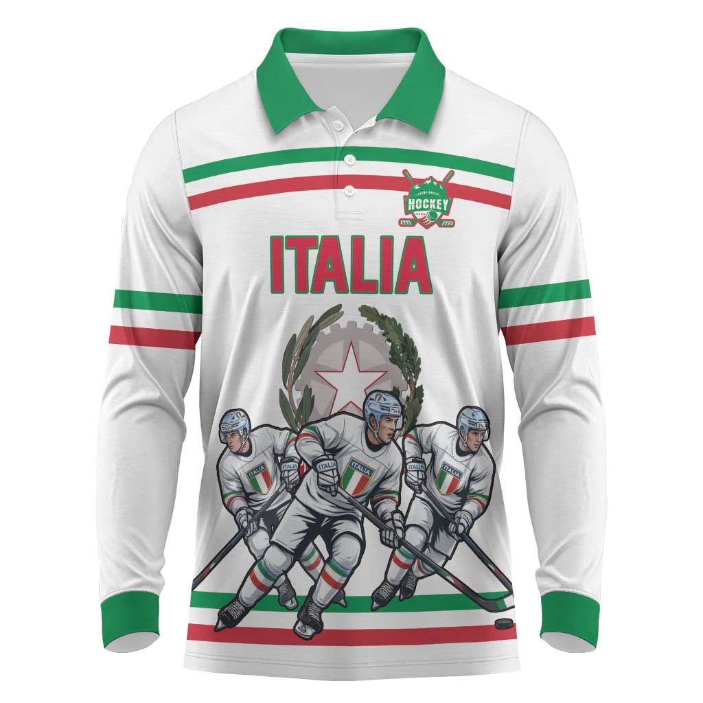 Italy Hockey Custom Long Sleeve Polo Shirt Italia Hockey Pride Vintage White