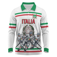 Italy Hockey Custom Long Sleeve Polo Shirt Italia Hockey Pride Vintage White