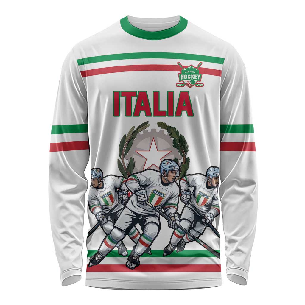Italy Hockey Custom Long Sleeve Shirt Italia Hockey Pride Vintage White