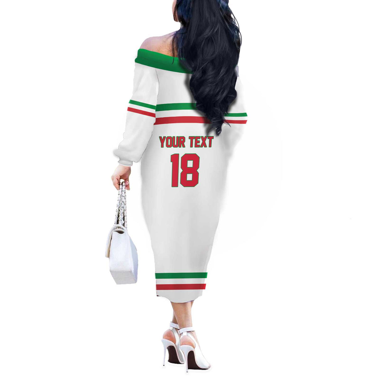 Italy Hockey Custom Off The Shoulder Long Sleeve Dress Italia Hockey Pride Vintage White