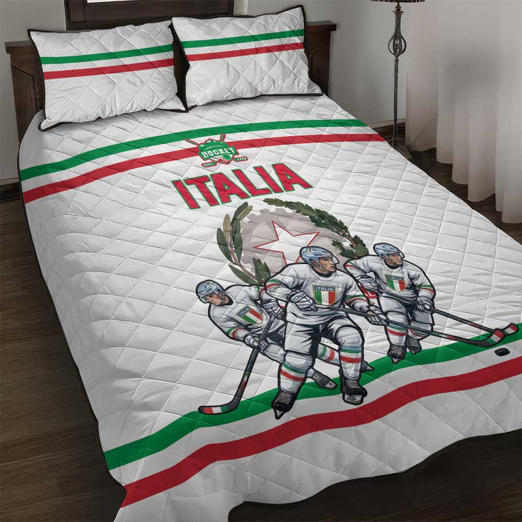 Italy Hockey Quilt Bed Set Italia Hockey Pride Vintage White
