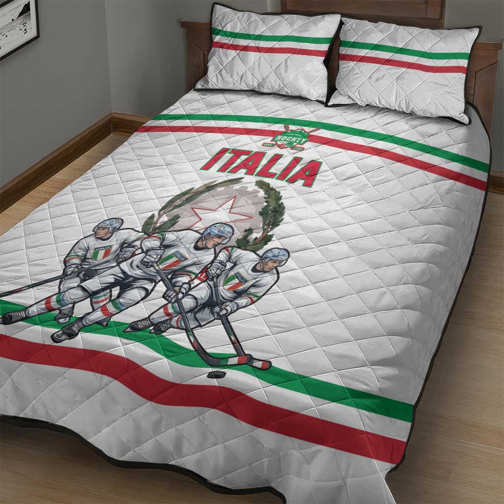Italy Hockey Quilt Bed Set Italia Hockey Pride Vintage White