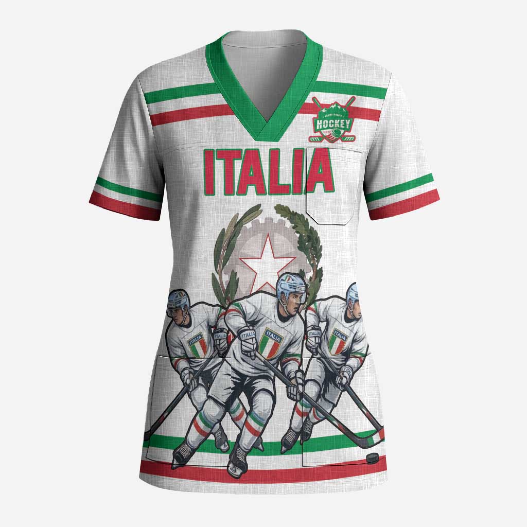 Italy Hockey Custom Scrub Top Italia Hockey Pride Vintage White