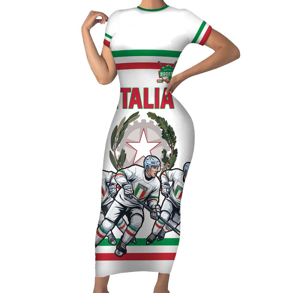 Italy Hockey Custom Short Sleeve Bodycon Dress Italia Hockey Pride Vintage White