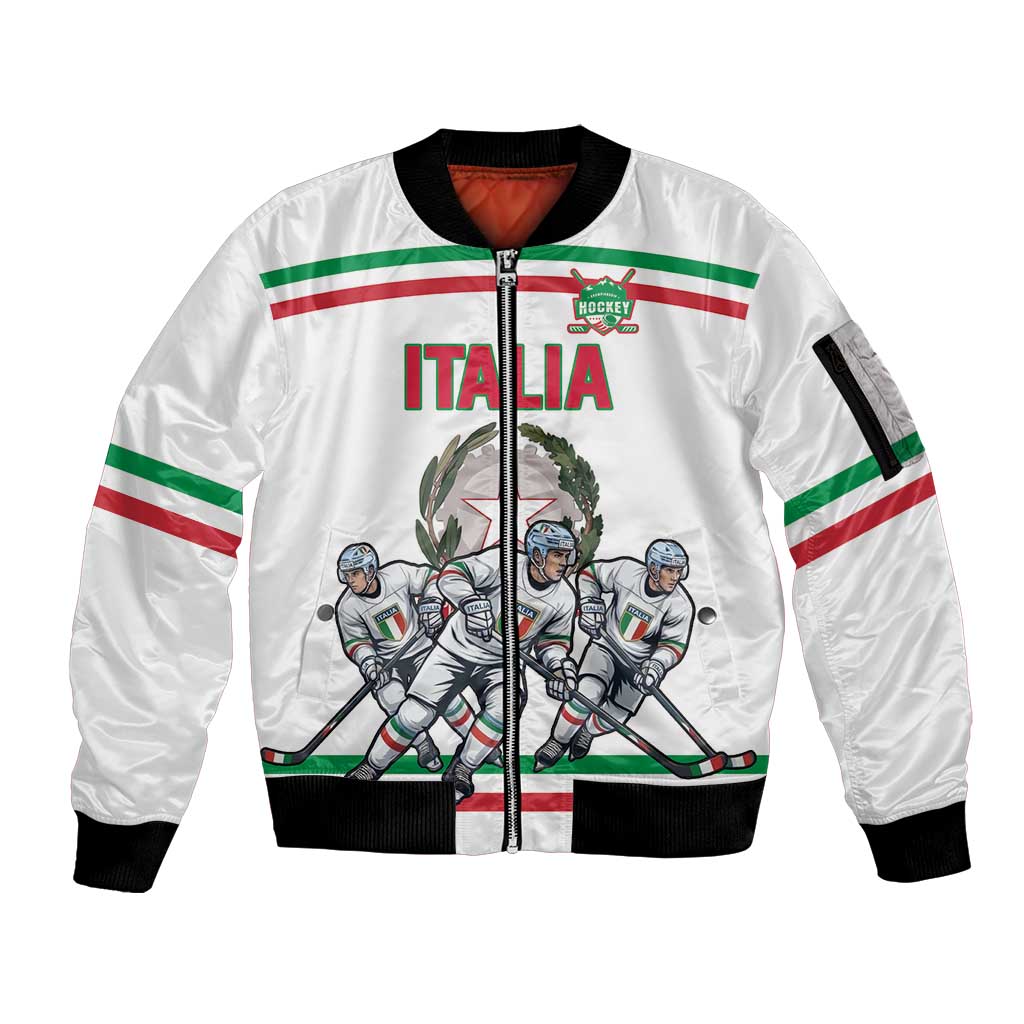 Italy Hockey Custom Sleeve Zip Bomber Jacket Italia Hockey Pride Vintage White