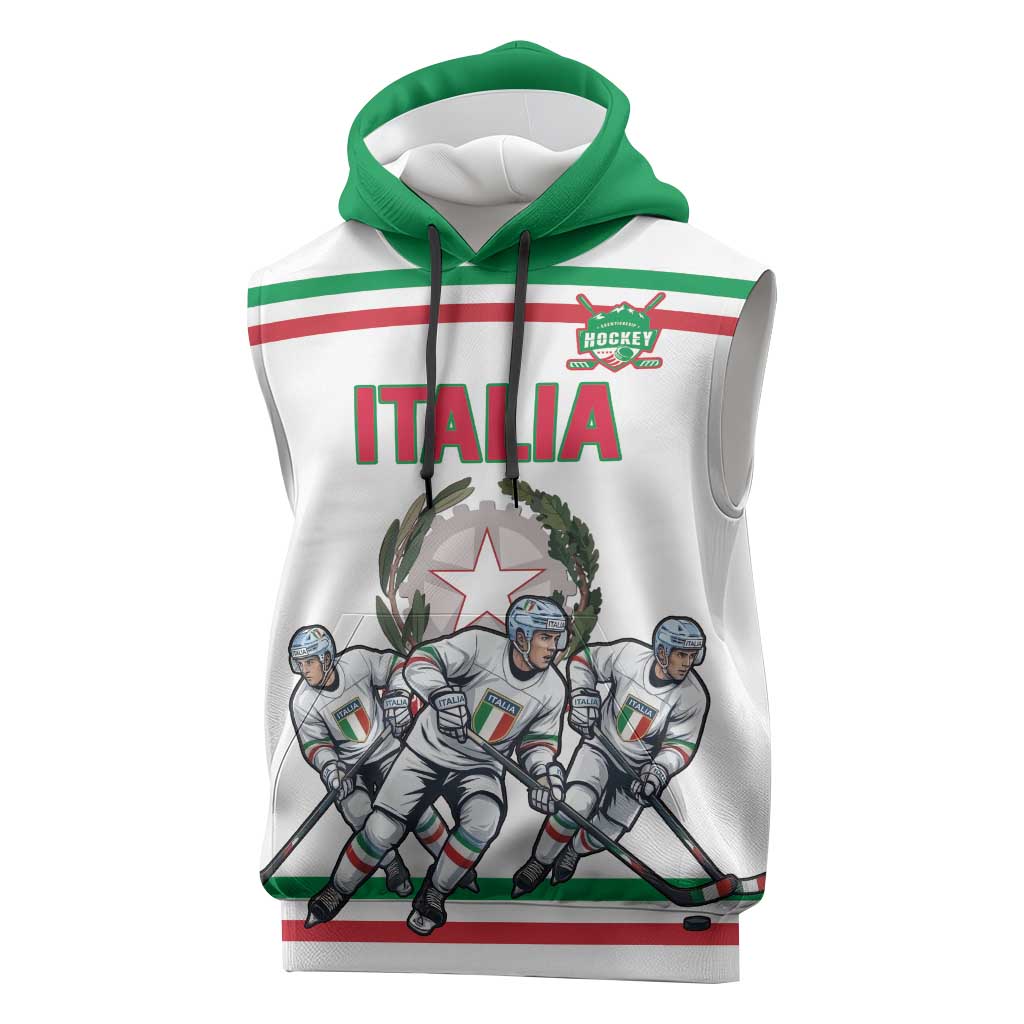 Italy Hockey Custom Sleeveless Hoodie Italia Hockey Pride Vintage White