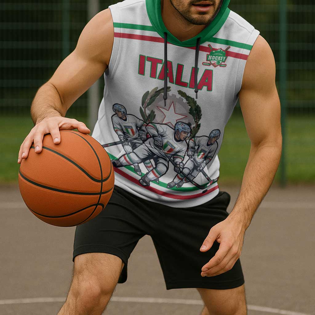Italy Hockey Custom Sleeveless Hoodie Italia Hockey Pride Vintage White