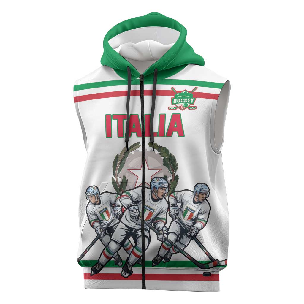 Italy Hockey Custom Sleeveless Zip Hoodie Italia Hockey Pride Vintage White