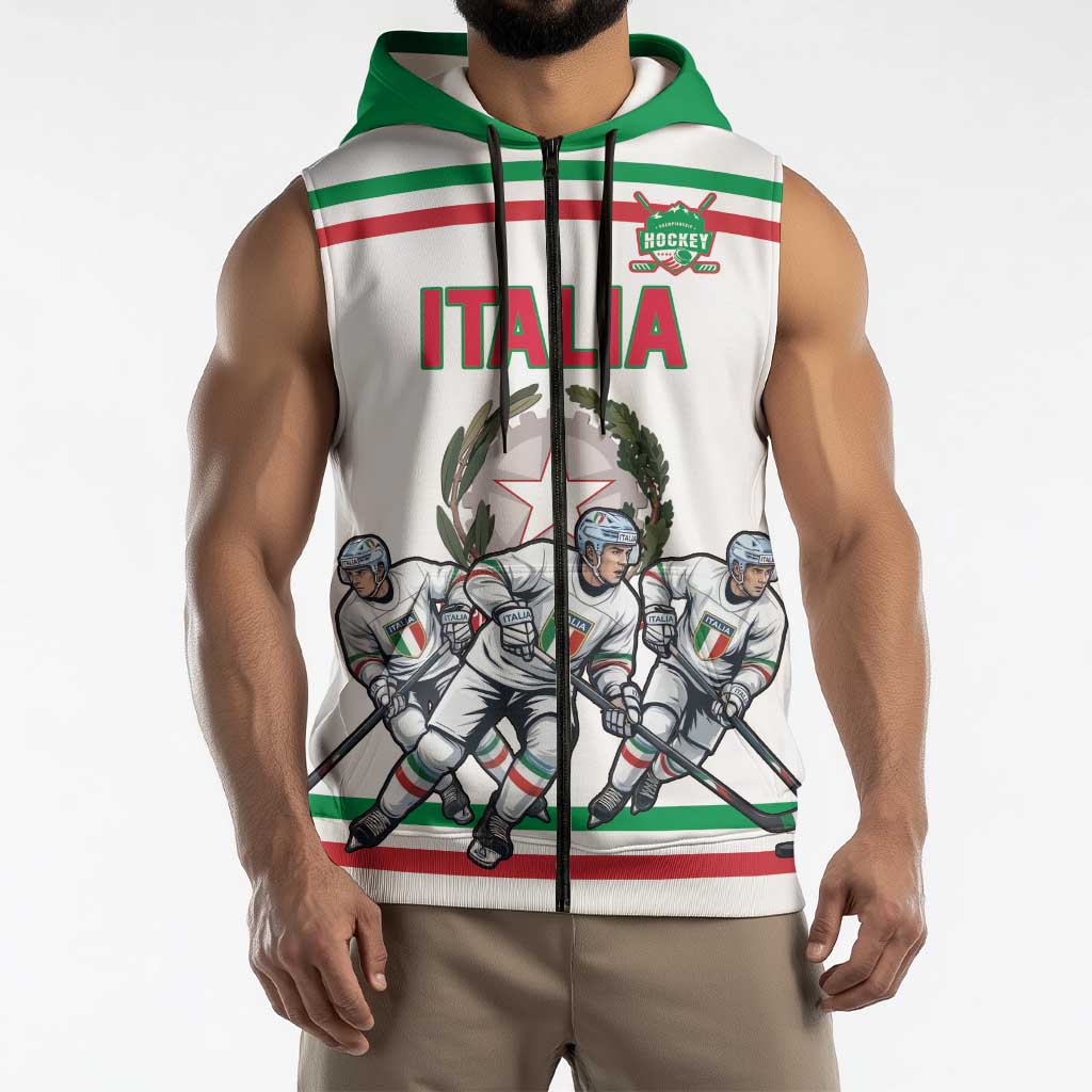 Italy Hockey Custom Sleeveless Zip Hoodie Italia Hockey Pride Vintage White