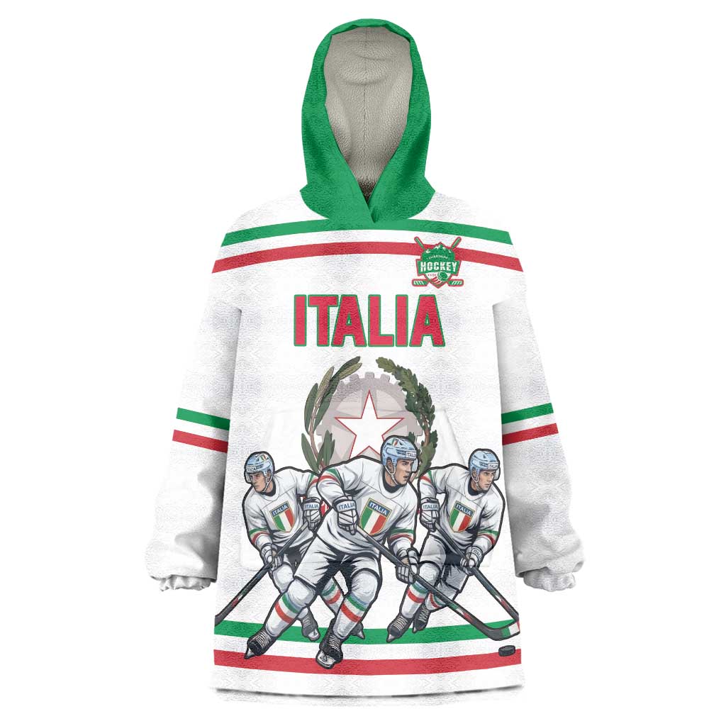 Italy Hockey Custom Wearable Blanket Hoodie Italia Hockey Pride Vintage White