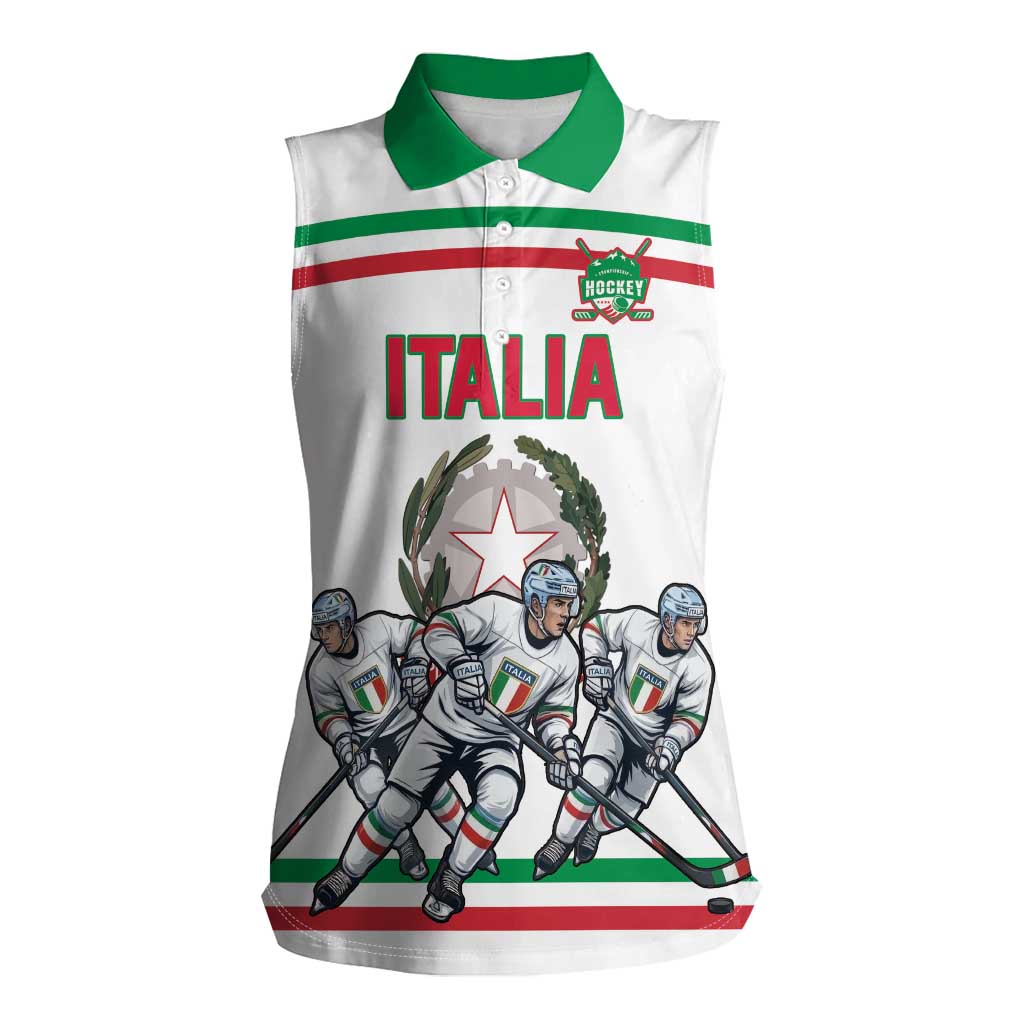 Italy Hockey Custom Women Sleeveless Polo Shirt Italia Hockey Pride Vintage White