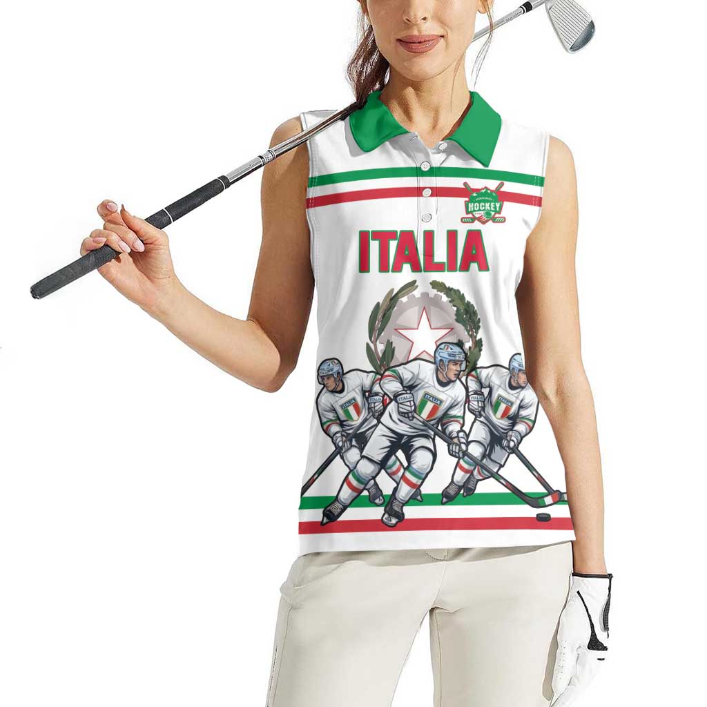 Italy Hockey Custom Women Sleeveless Polo Shirt Italia Hockey Pride Vintage White