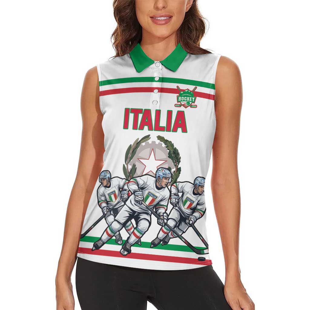 Italy Hockey Custom Women Sleeveless Polo Shirt Italia Hockey Pride Vintage White