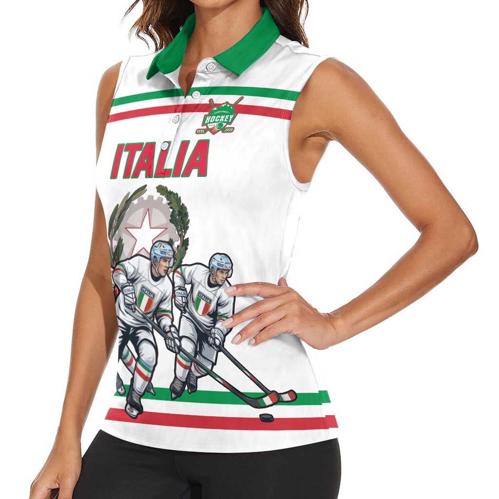 Italy Hockey Custom Women Sleeveless Polo Shirt Italia Hockey Pride Vintage White
