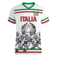 Italy Hockey Custom Women V-Neck T-Shirt Italia Hockey Pride Vintage White