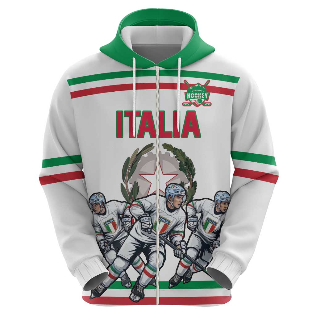 Italy Hockey Custom Zip Hoodie Italia Hockey Pride Vintage White