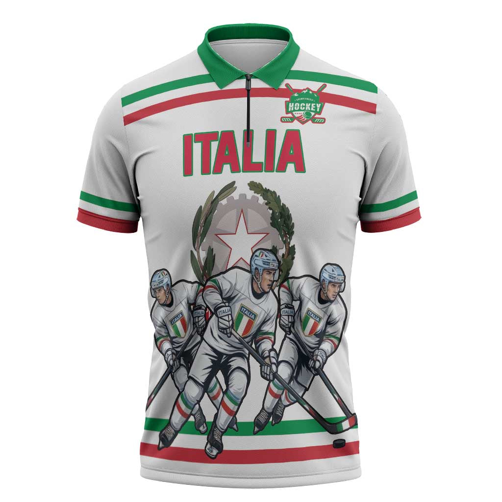Italy Hockey Custom Zipper Polo Shirt Italia Hockey Pride Vintage White