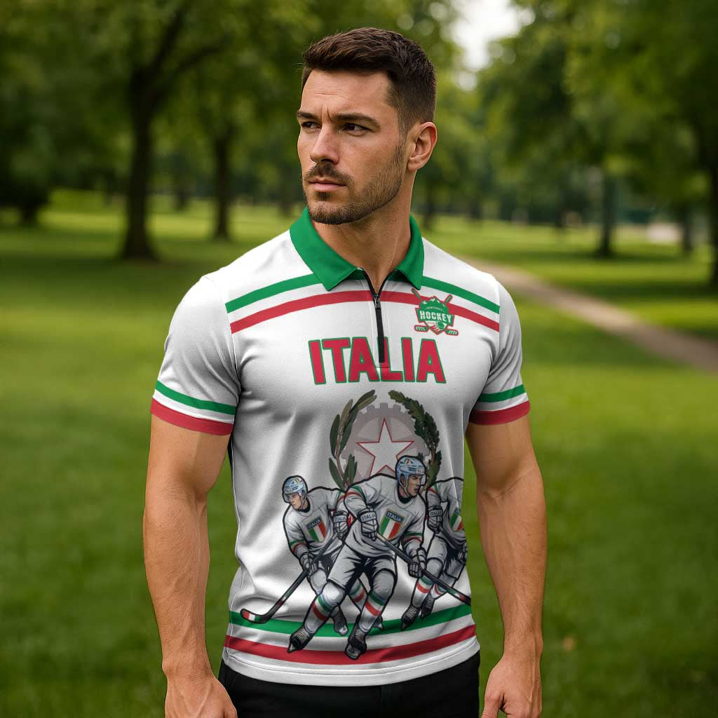 Italy Hockey Custom Zipper Polo Shirt Italia Hockey Pride Vintage White