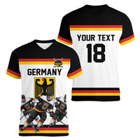 Germany Hockey Custom Women V-Neck T-Shirt German Eagle Hockey Pride