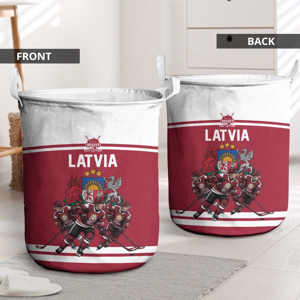 Latvia Hockey Pride Laundry Basket Baltic Ice Warriors