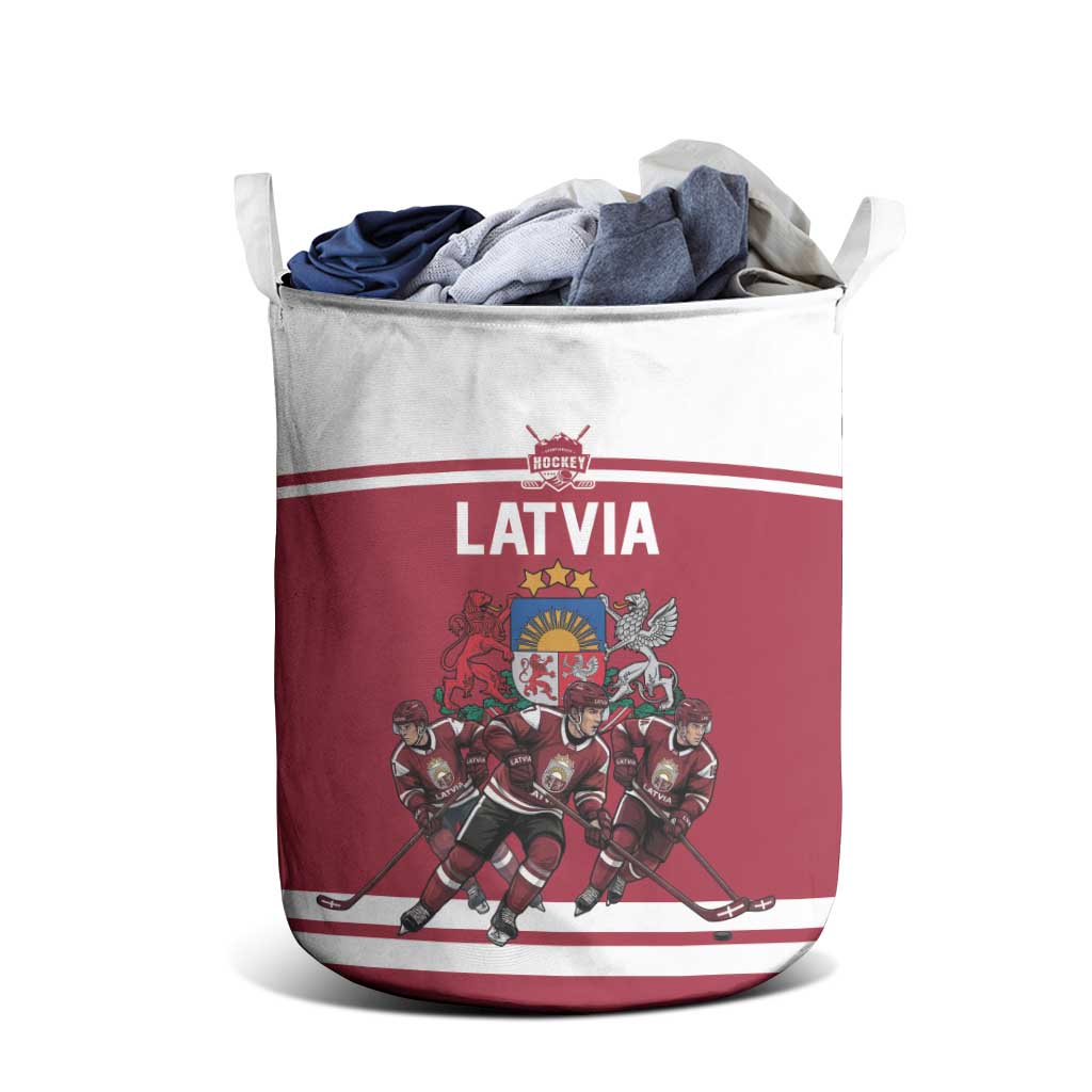 Latvia Hockey Pride Laundry Basket Baltic Ice Warriors