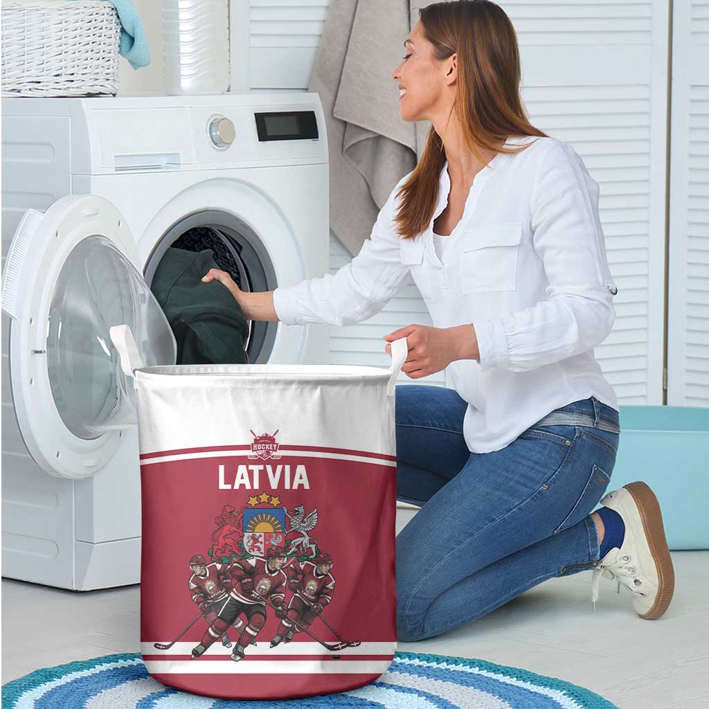 Latvia Hockey Pride Laundry Basket Baltic Ice Warriors