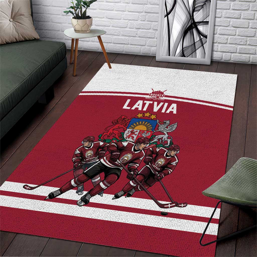 Latvia Hockey Pride Area Rug Baltic Ice Warriors