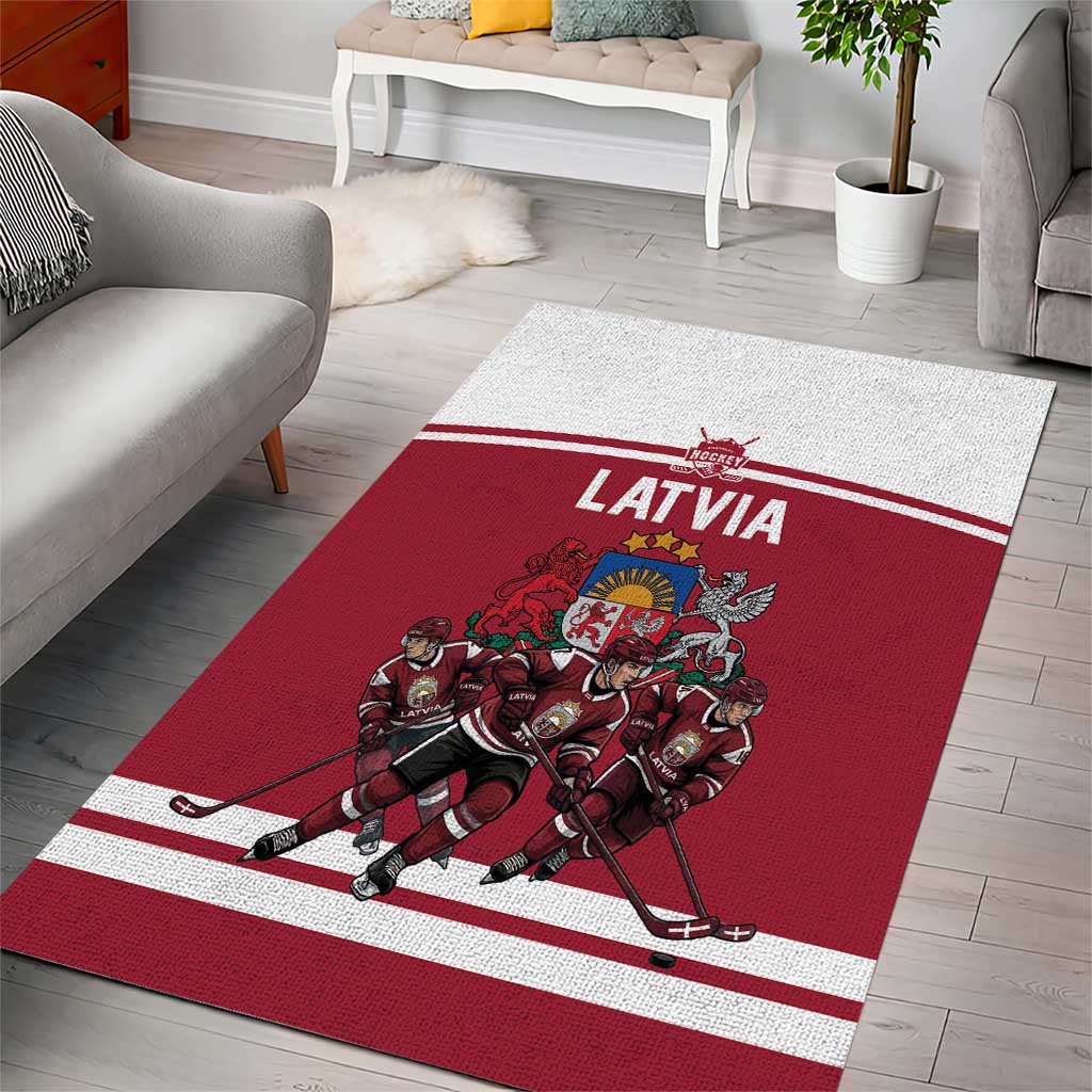Latvia Hockey Pride Area Rug Baltic Ice Warriors