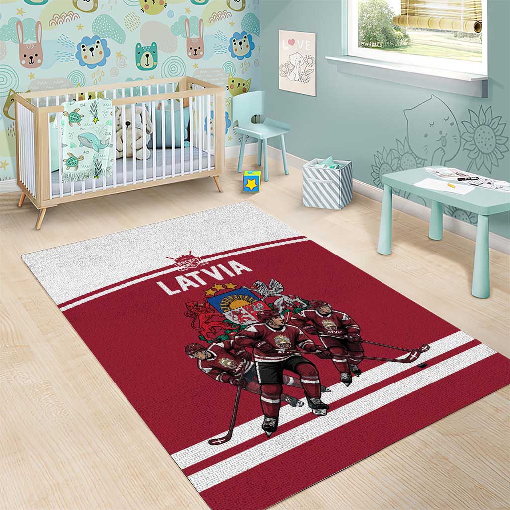 Latvia Hockey Pride Area Rug Baltic Ice Warriors