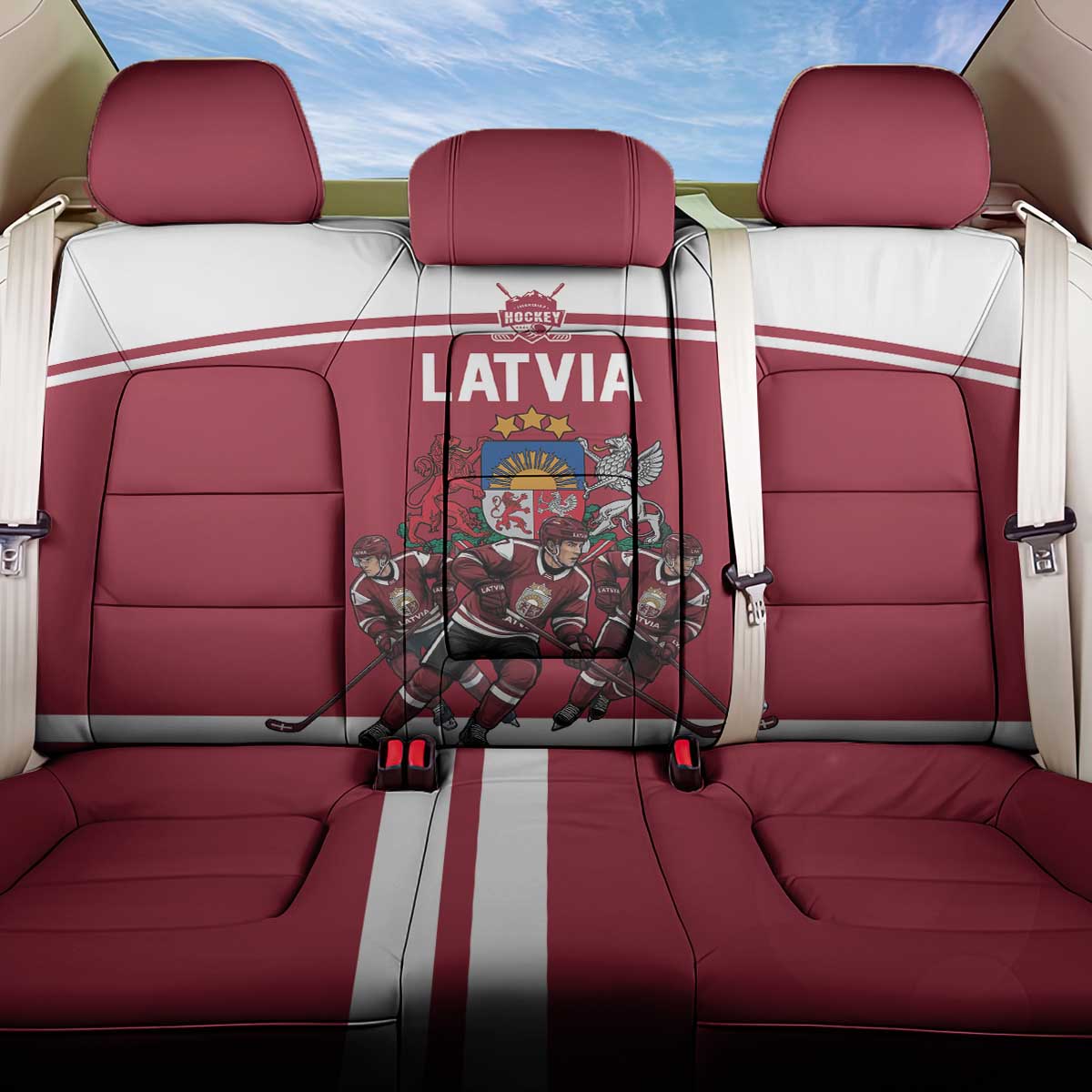 Latvia Hockey Pride Back Car Seat Cover Baltic Ice Warriors
