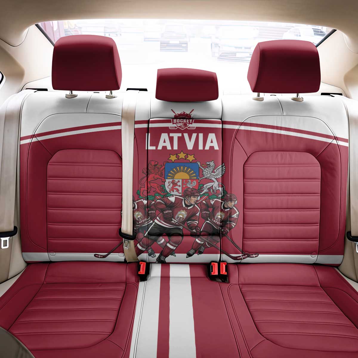 Latvia Hockey Pride Back Car Seat Cover Baltic Ice Warriors