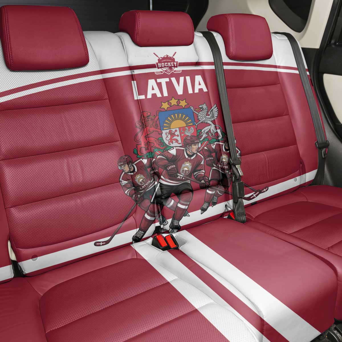 Latvia Hockey Pride Back Car Seat Cover Baltic Ice Warriors