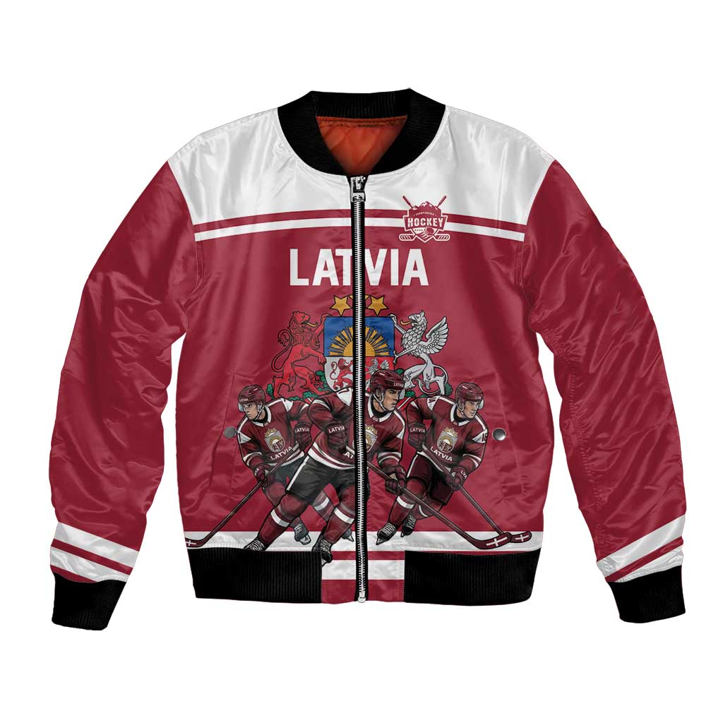 Latvia Hockey Pride Custom Bomber Jacket Baltic Ice Warriors