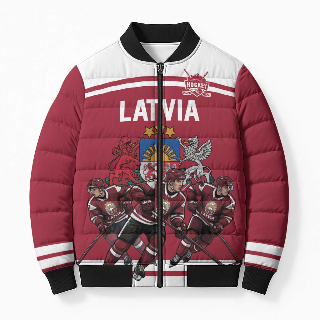 Latvia Hockey Pride Custom Bomber Puffer Jacket Baltic Ice Warriors