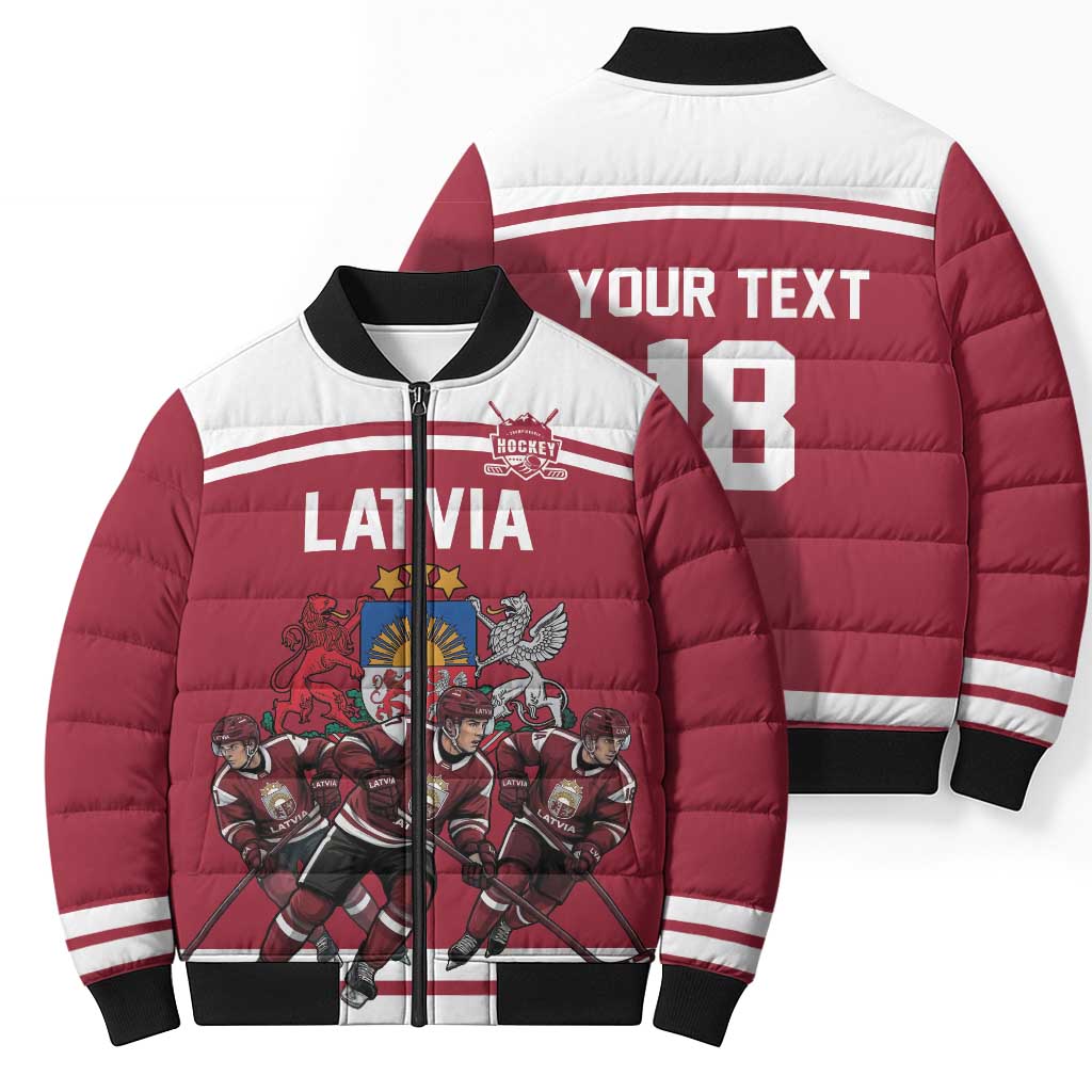Latvia Hockey Pride Custom Bomber Puffer Jacket Baltic Ice Warriors
