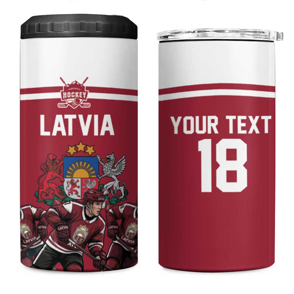 Latvia Hockey Pride Custom 4 in 1 Can Cooler Tumbler Baltic Ice Warriors