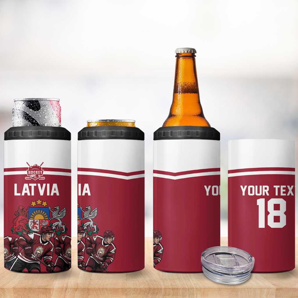 Latvia Hockey Pride Custom 4 in 1 Can Cooler Tumbler Baltic Ice Warriors