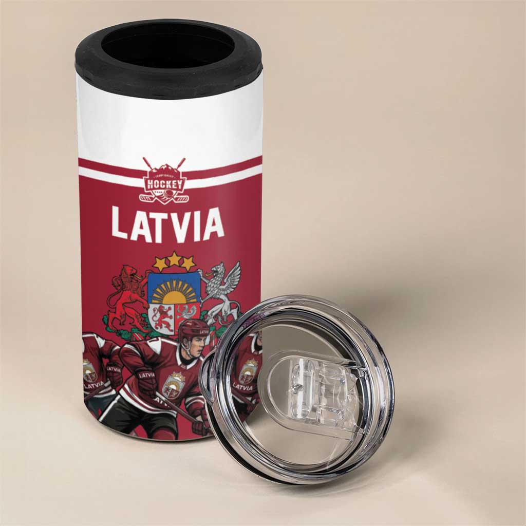 Latvia Hockey Pride Custom 4 in 1 Can Cooler Tumbler Baltic Ice Warriors