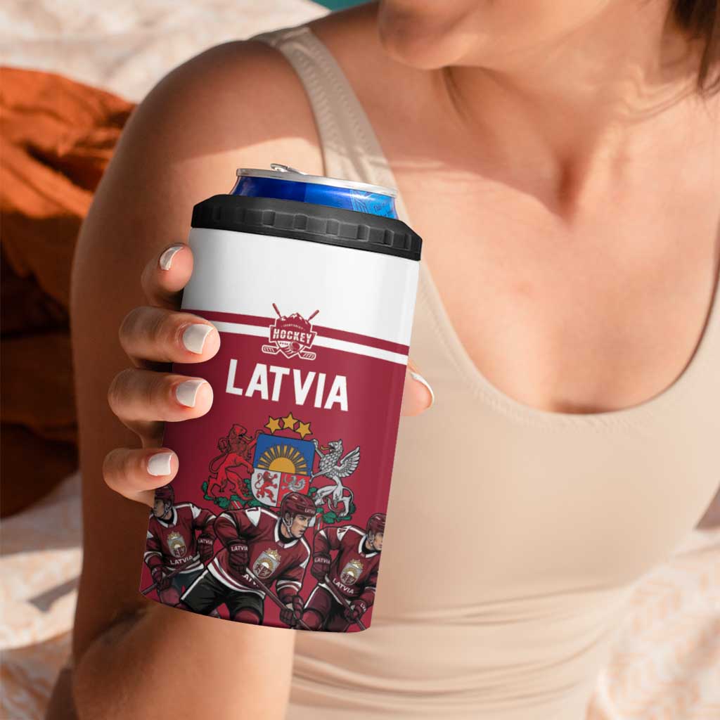 Latvia Hockey Pride Custom 4 in 1 Can Cooler Tumbler Baltic Ice Warriors