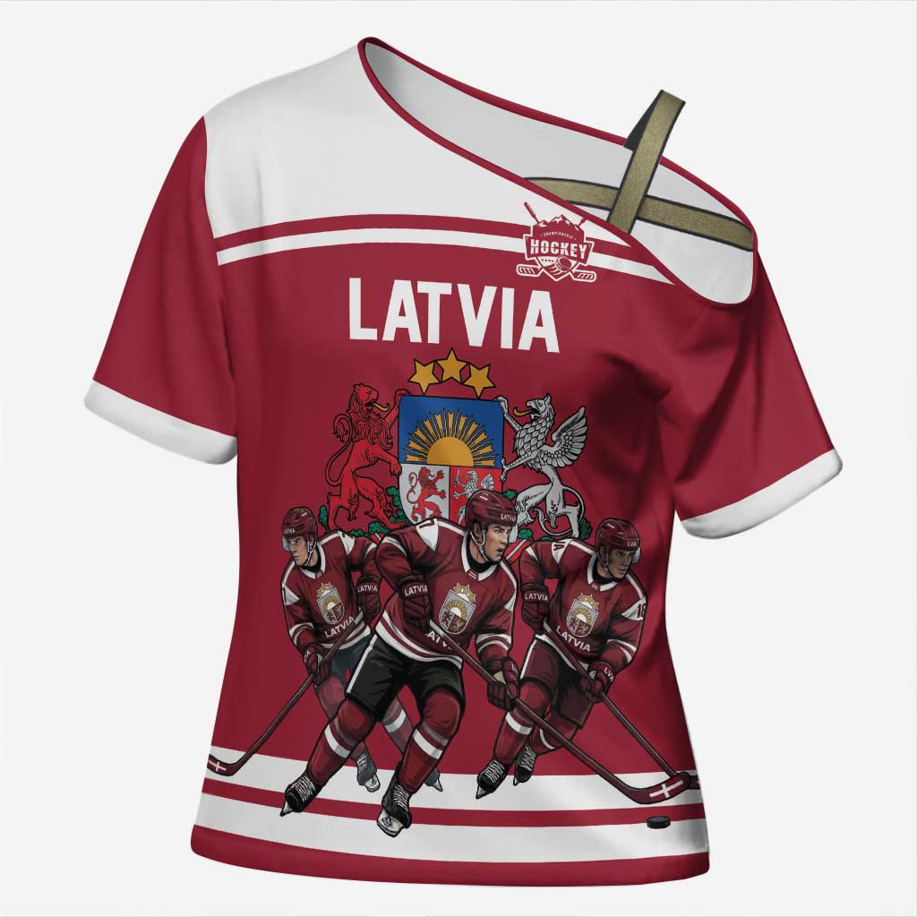 Latvia Hockey Pride Custom Cross Shoulder Shirt Baltic Ice Warriors