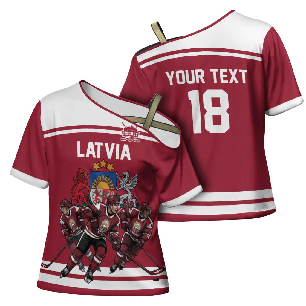 Latvia Hockey Pride Custom Cross Shoulder Shirt Baltic Ice Warriors