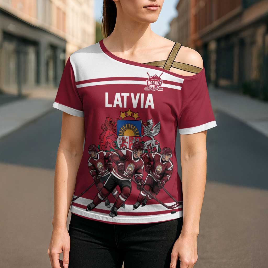 Latvia Hockey Pride Custom Cross Shoulder Shirt Baltic Ice Warriors
