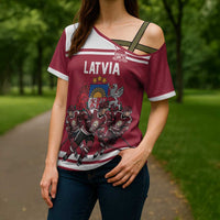 Latvia Hockey Pride Custom Cross Shoulder Shirt Baltic Ice Warriors